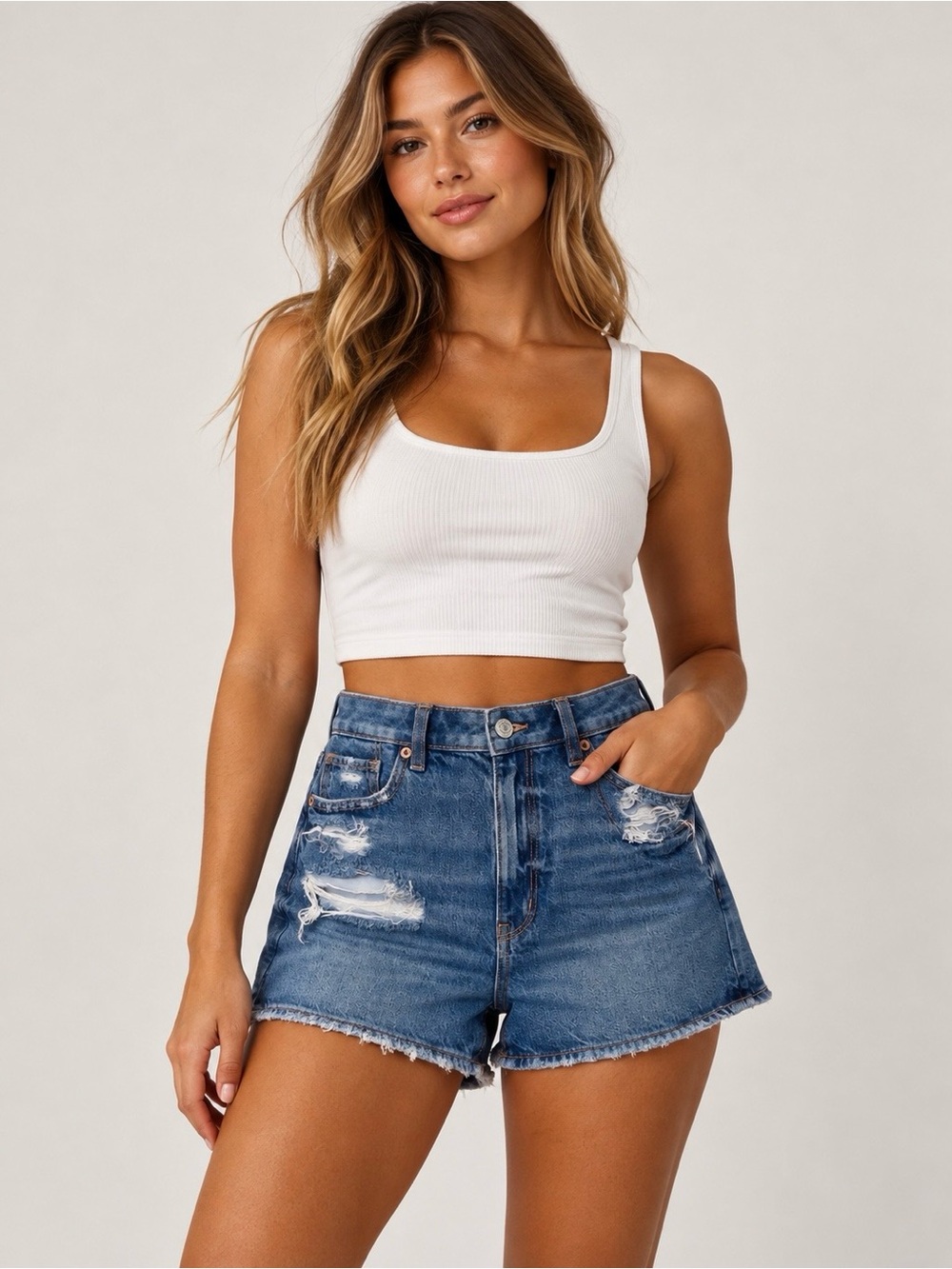 American Eagle 8 Mom Denim Shorts High-Rise Distressed  Strigid 2024
